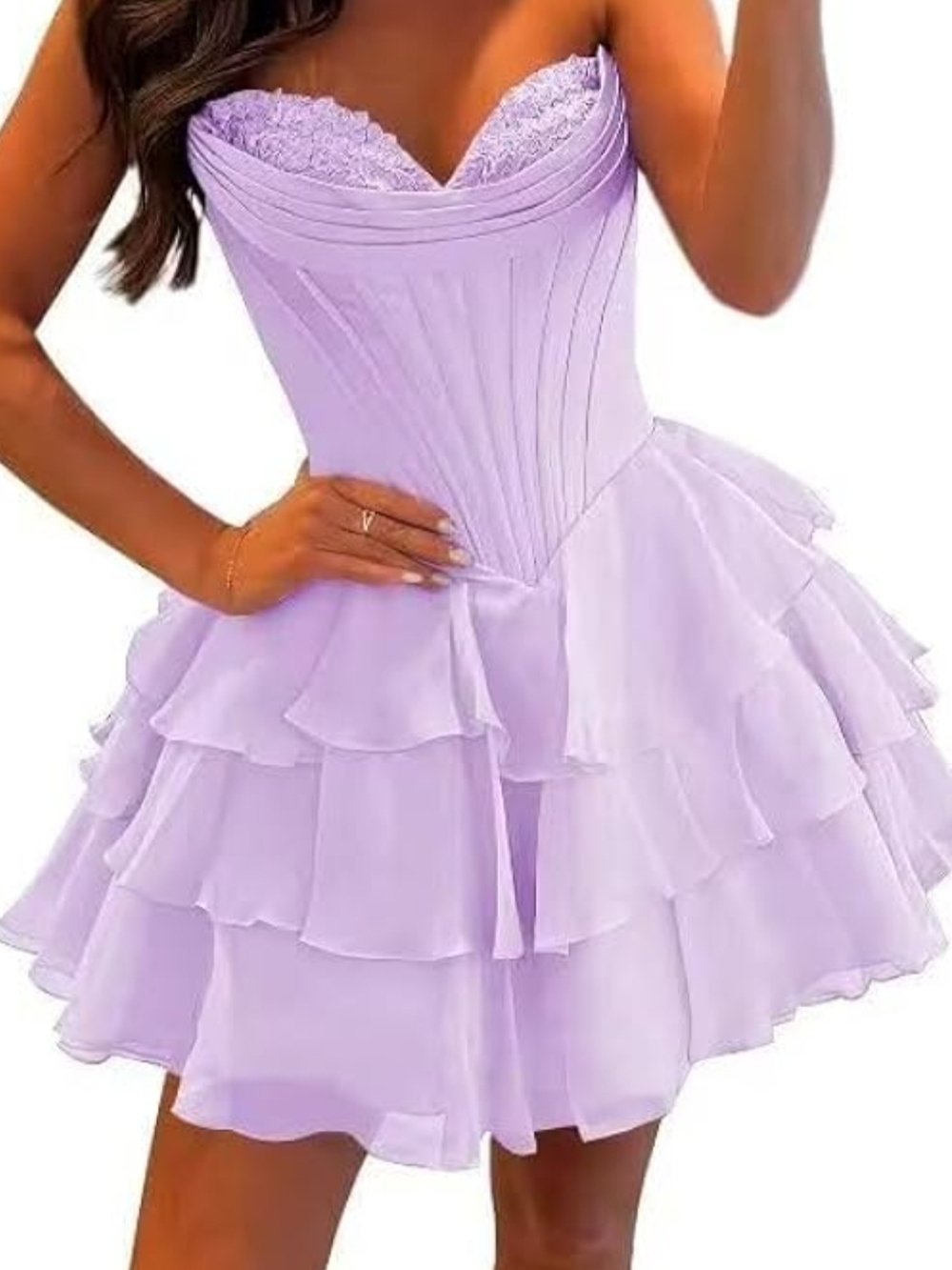 Strapless Lavender Ruffled Mini Dress - Picture 5 of 5